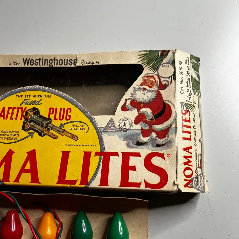 Vintage Noma Lites 7 Light Indoor Christmas Set Westinghouse Lamps Safety Plug